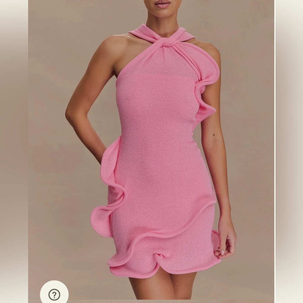 Meshki Caprice Halter Knit Mini dress Bubblegum Pink S
